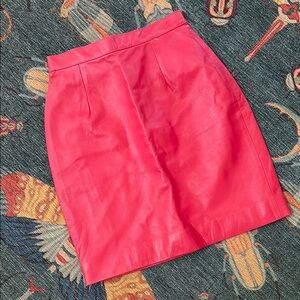 💕 Vintage 90s Tannery West hot pink leather mini skirt 2 XS